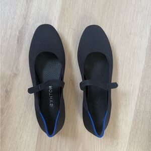 Rothy's Black Mary Jane Knit Flats with Blue Accent